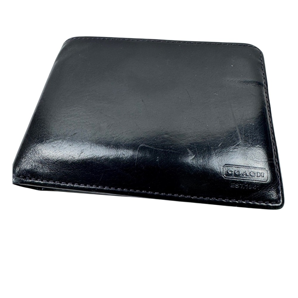 Vintage Coach Water Buffalo Leather Bifold Wallet Mens OS Black ID Window